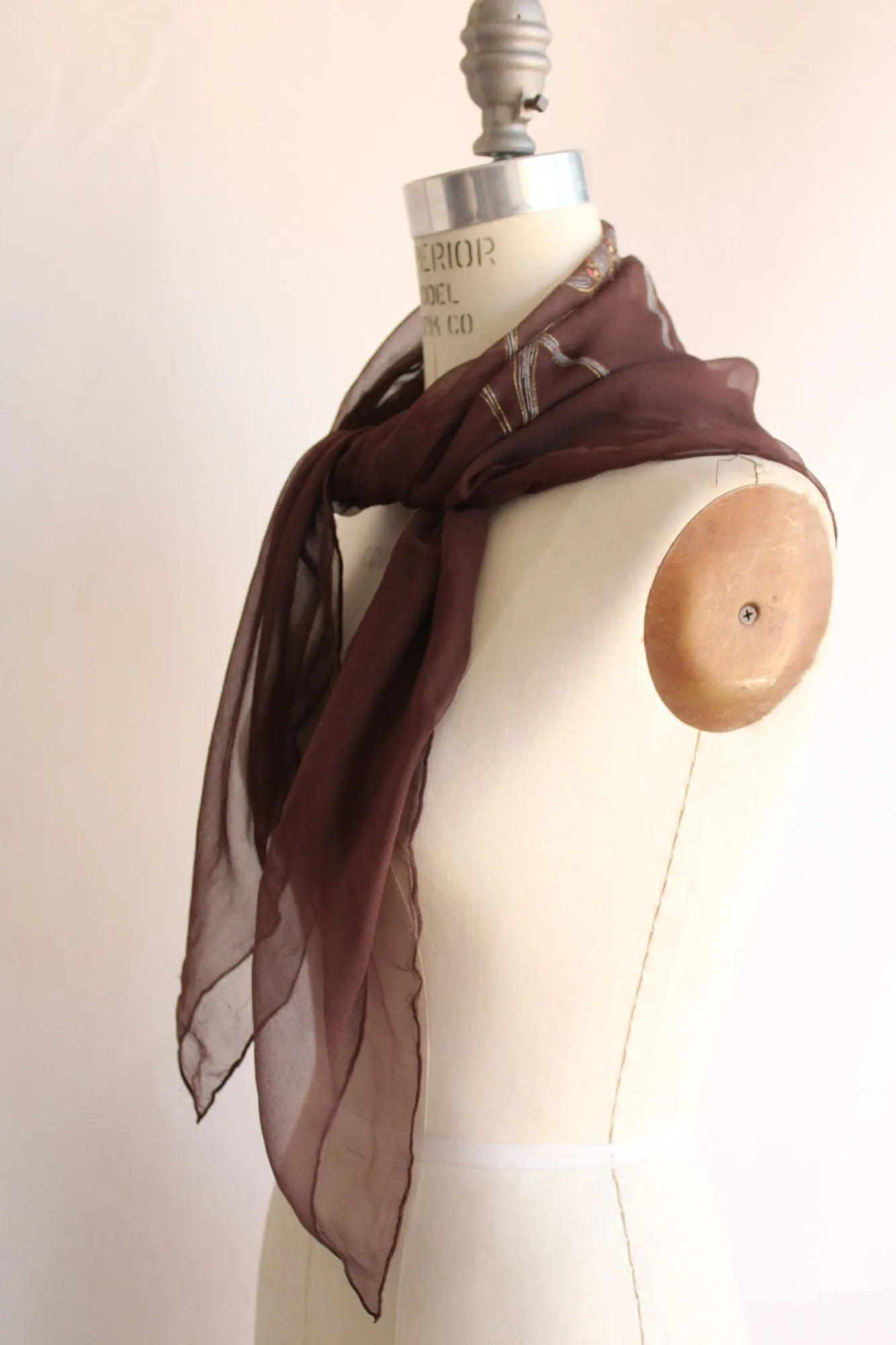 Vintage 1980s 1990s Brown Silk Chiffon Scarf