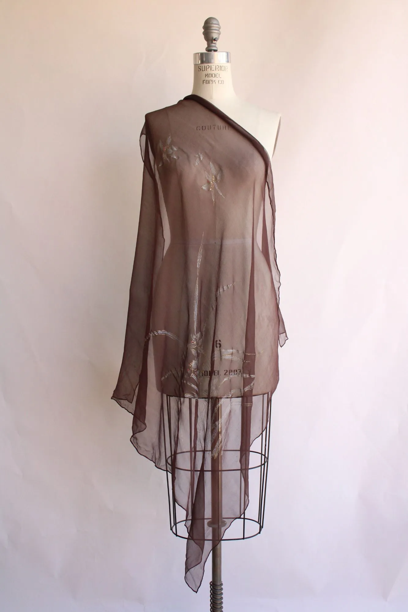 Vintage 1980s 1990s Brown Silk Chiffon Scarf