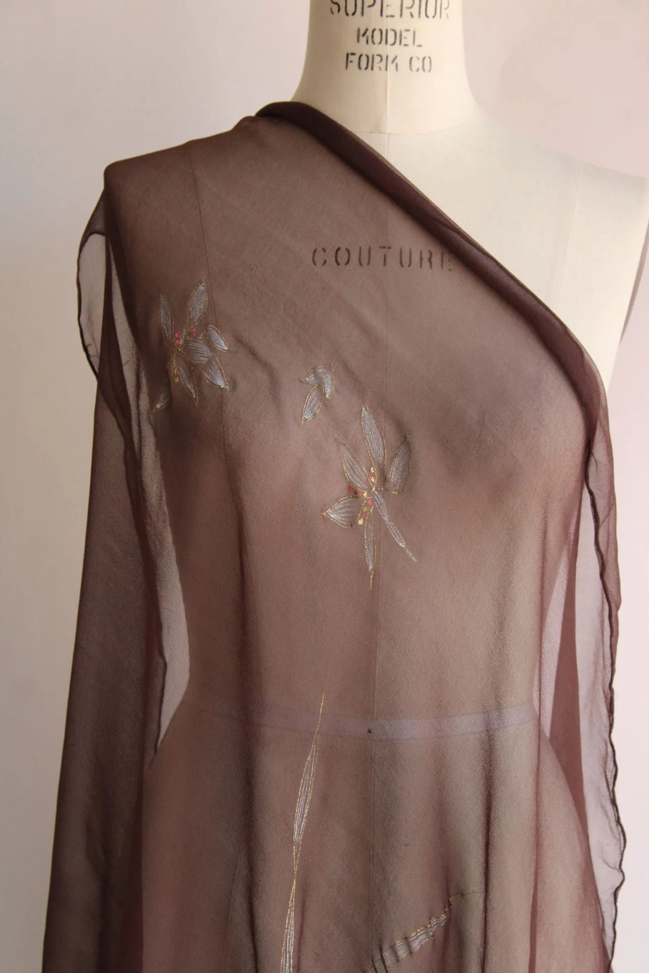 Vintage 1980s 1990s Brown Silk Chiffon Scarf