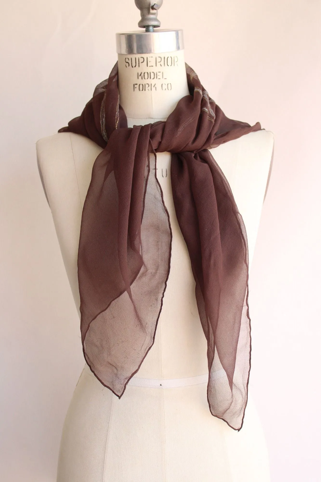 Vintage 1980s 1990s Brown Silk Chiffon Scarf