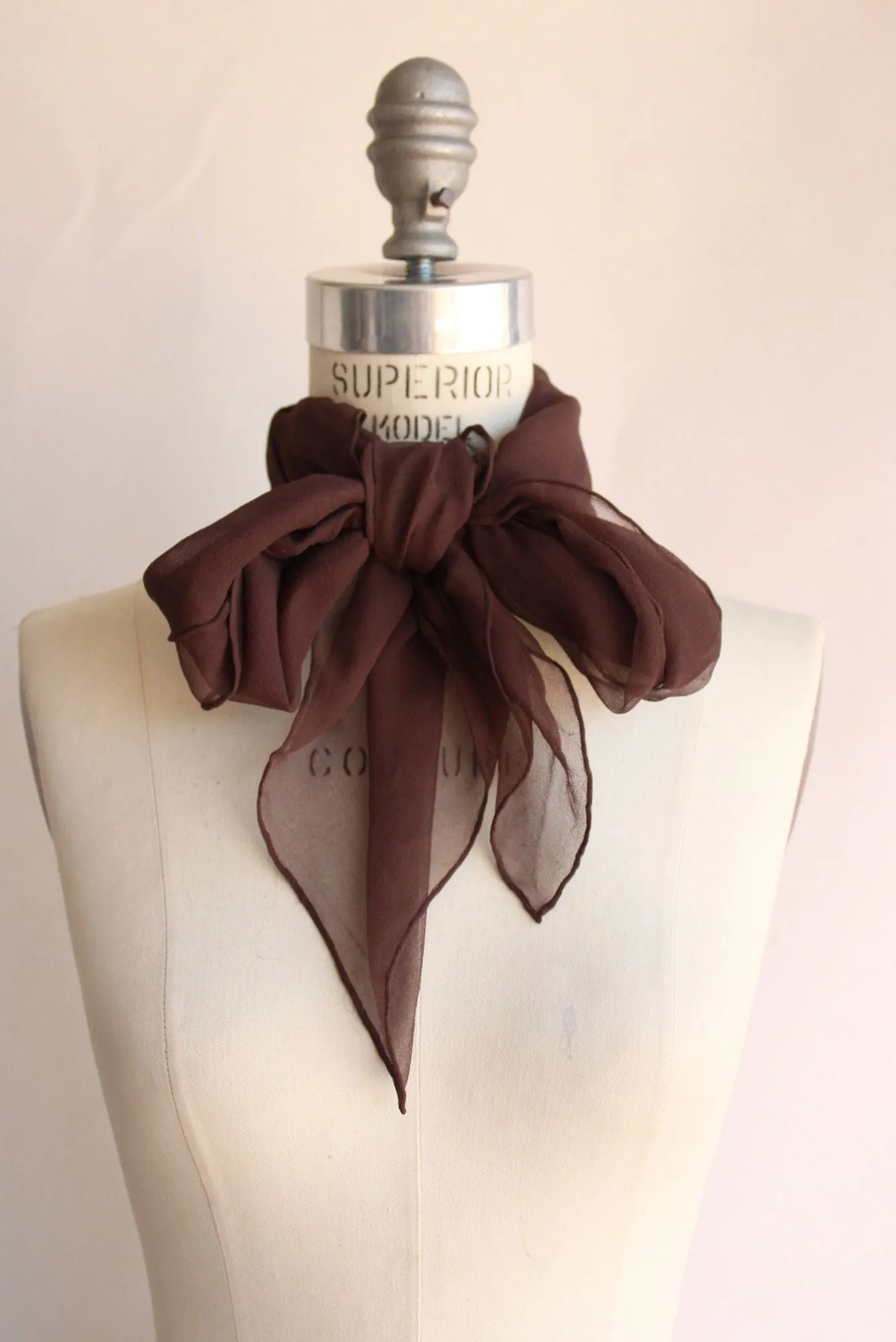 Vintage 1980s 1990s Brown Silk Chiffon Scarf