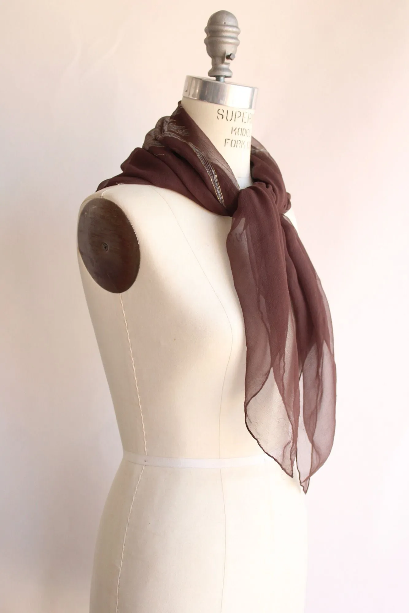 Vintage 1980s 1990s Brown Silk Chiffon Scarf