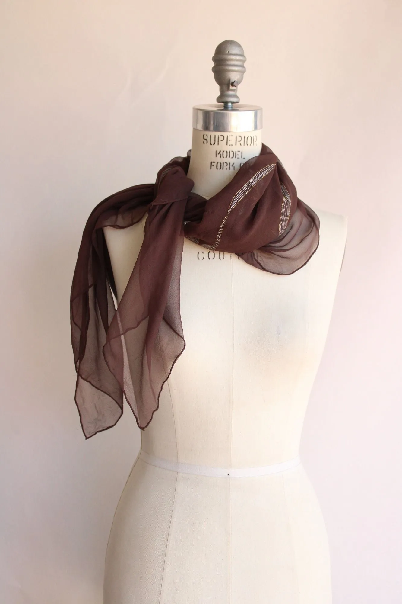 Vintage 1980s 1990s Brown Silk Chiffon Scarf