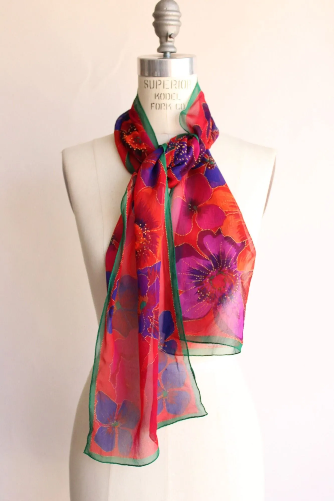 Vintage Ellen Tracy Floral Print Silk Scarf