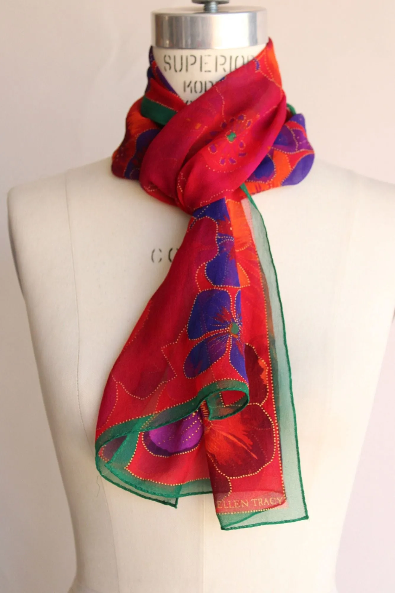 Vintage Ellen Tracy Floral Print Silk Scarf