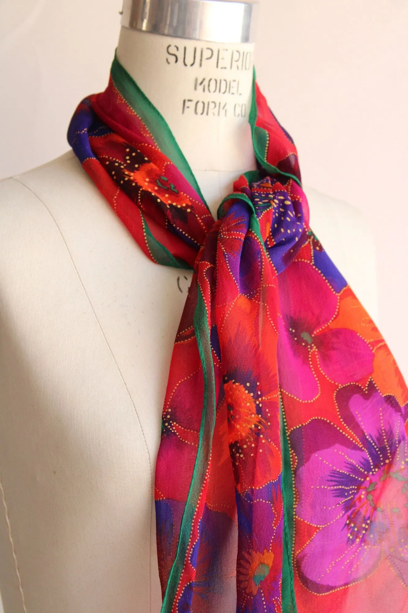 Vintage Ellen Tracy Floral Print Silk Scarf