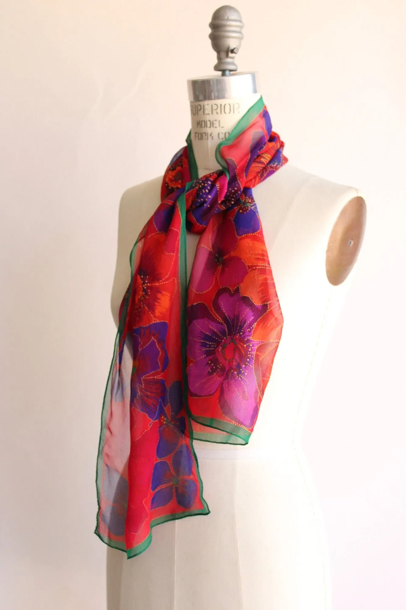 Vintage Ellen Tracy Floral Print Silk Scarf