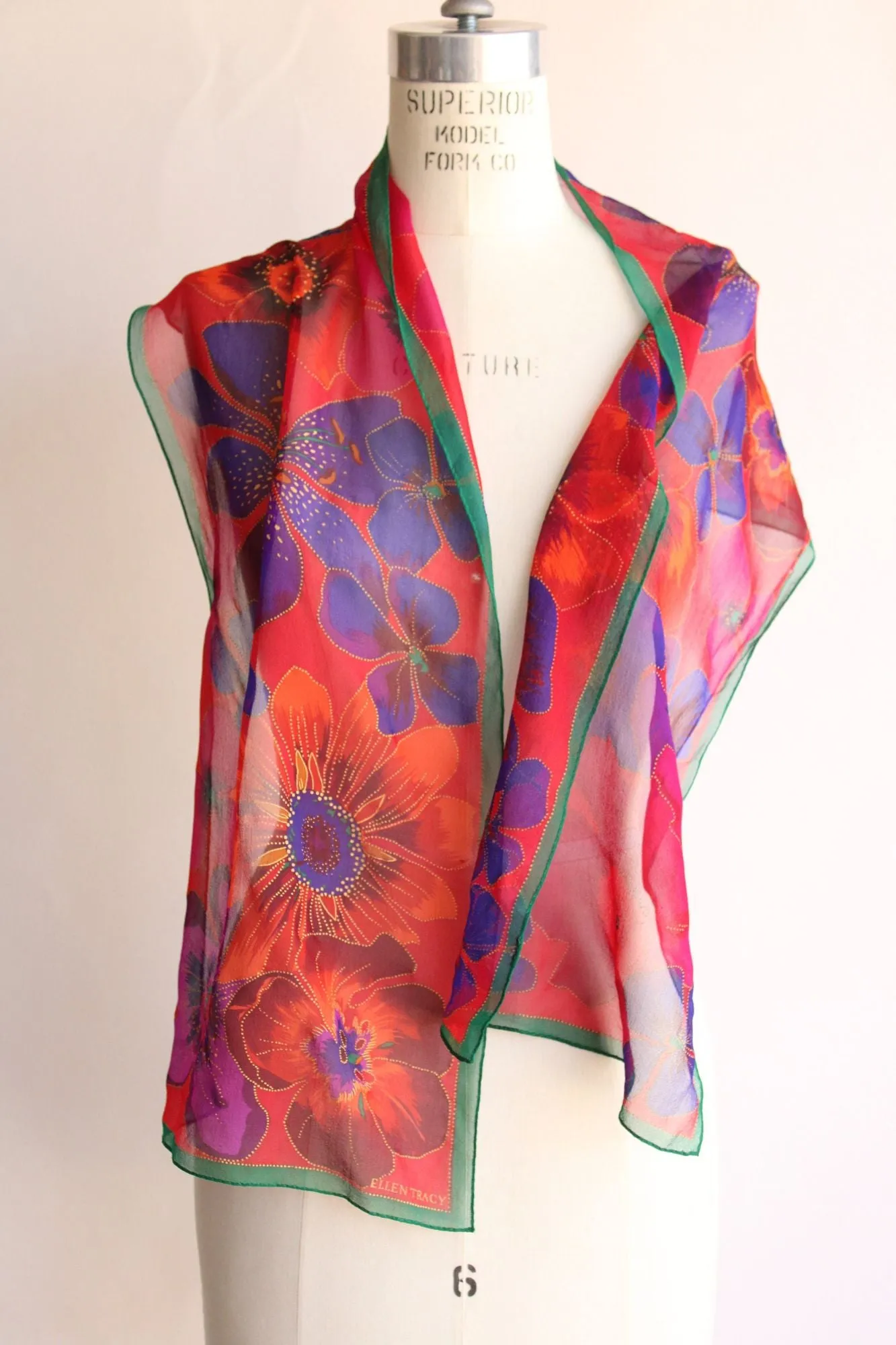 Vintage Ellen Tracy Floral Print Silk Scarf