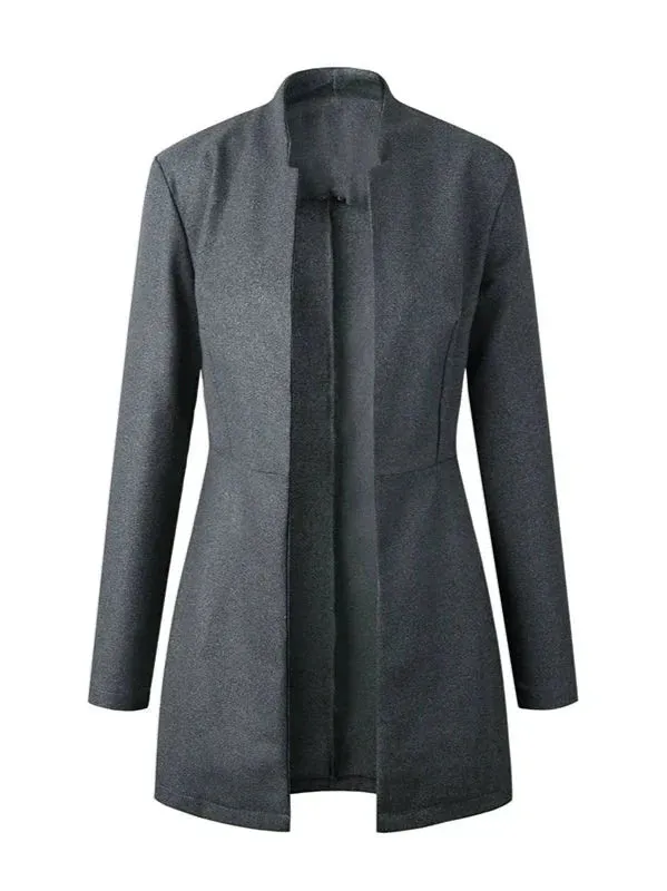 Wenkouban-Winter outfits Christmas Black Friday Stand Collar Slim Waist Long Blazer Jacket