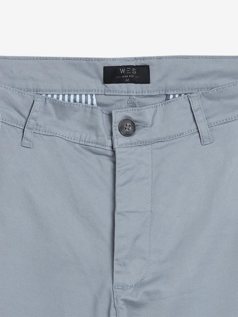 WES Casuals Light Grey Slim-Fit Chinos