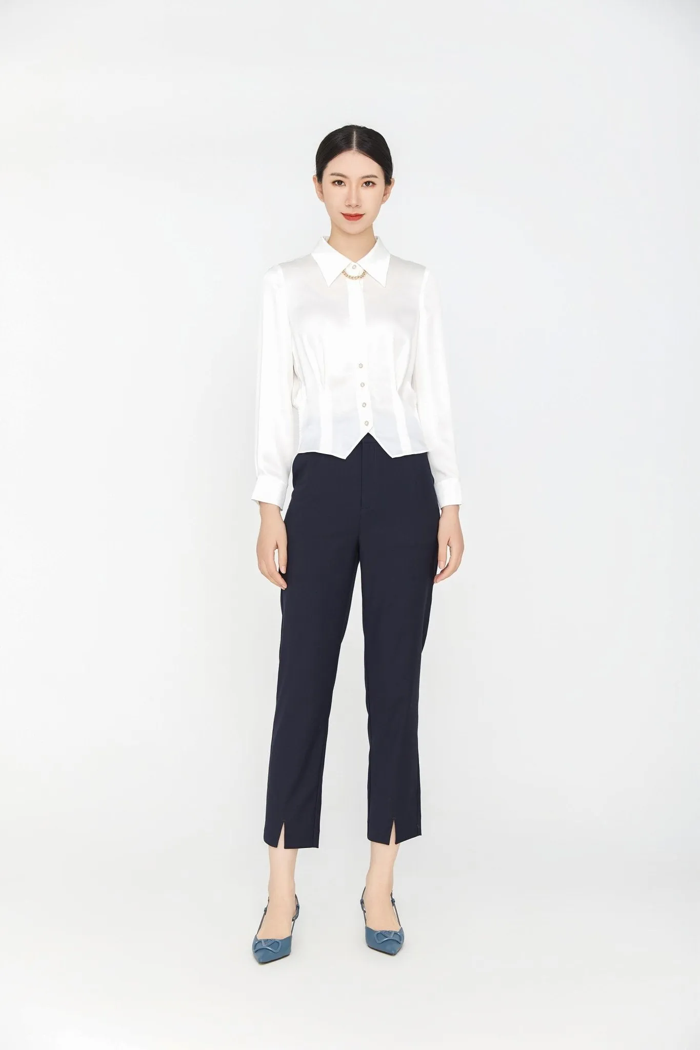 White Collared Short Shirts Waist Blouses