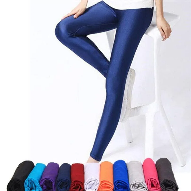 Women Casual Shiny Fluorescent Spandex Leggings