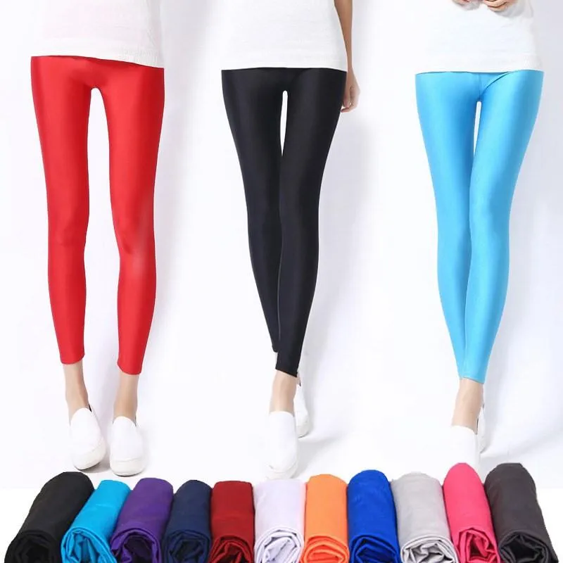 Women Casual Shiny Fluorescent Spandex Leggings