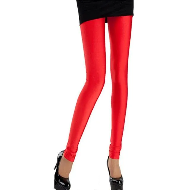 Women Casual Shiny Fluorescent Spandex Leggings