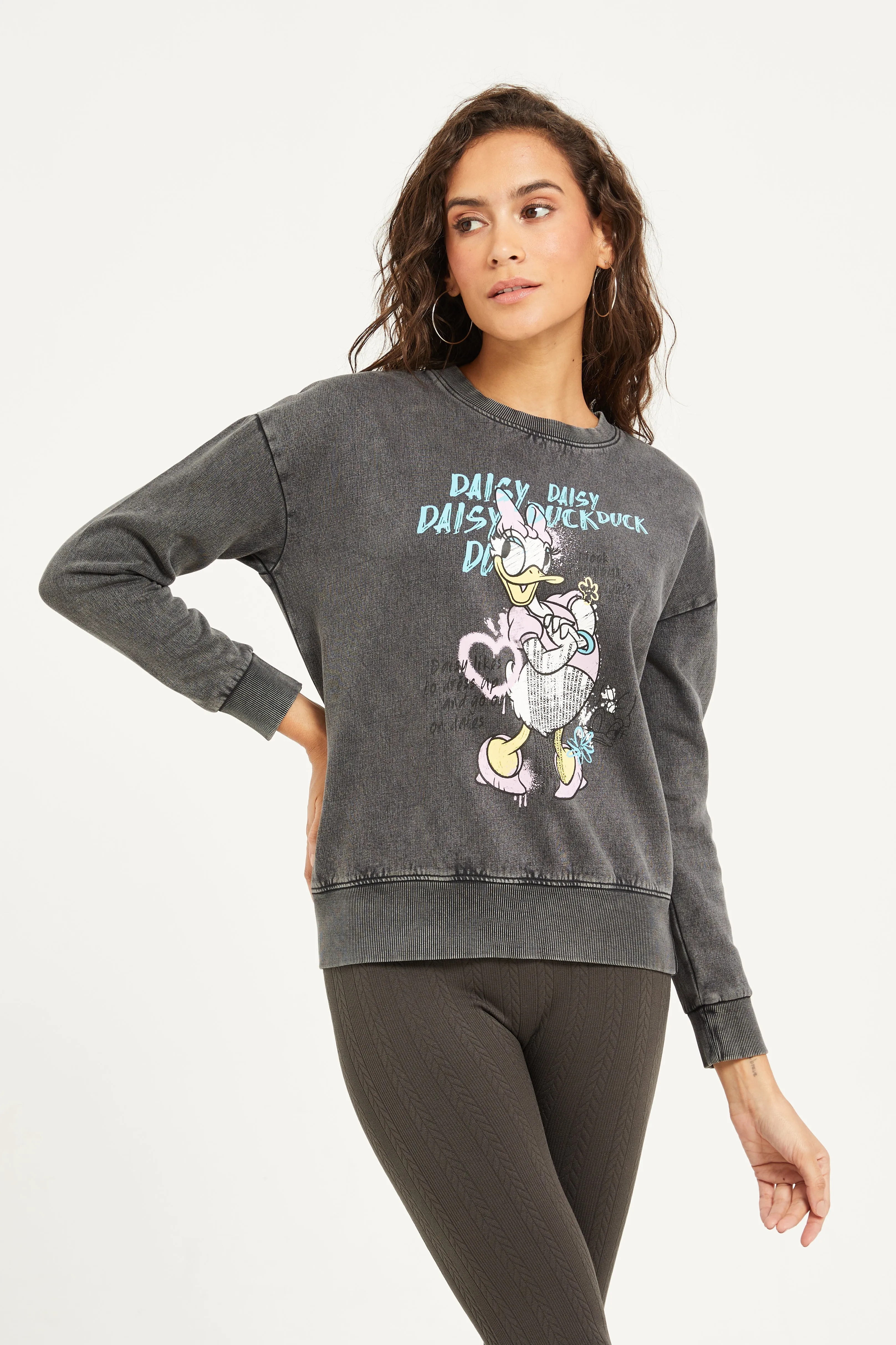 Women Charcoal Daisy Duck Printed Sweatshirt