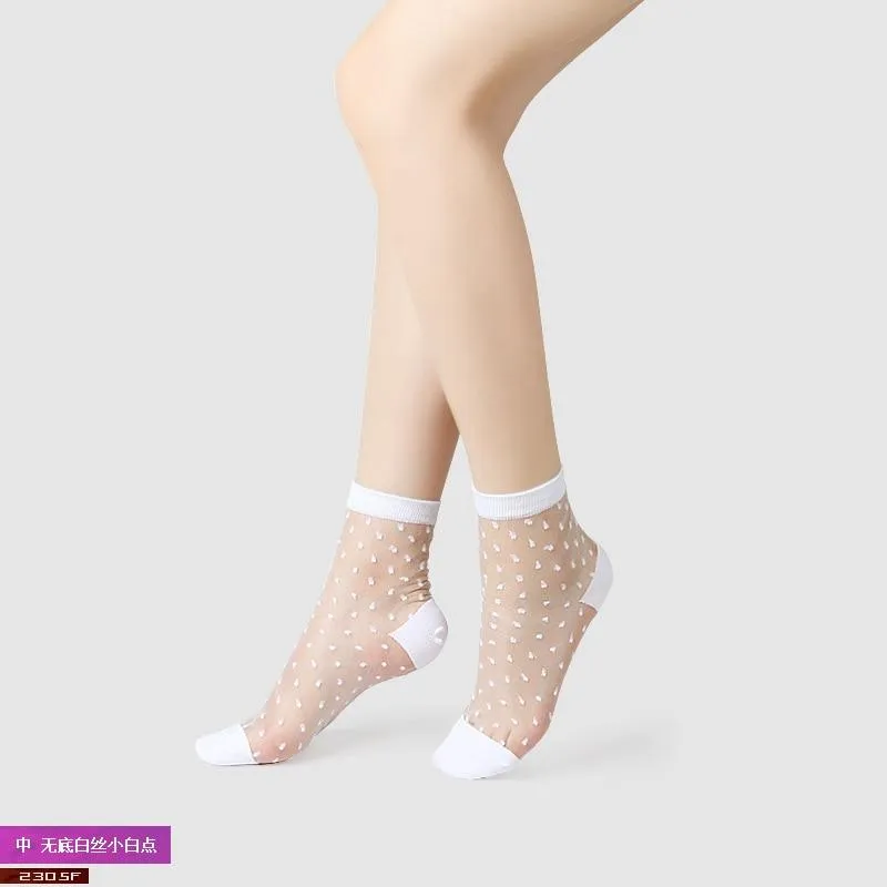 Women Mixed Fibre Lace Mesh Fishnet Transparent Socks