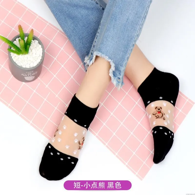 Women Mixed Fibre Lace Mesh Fishnet Transparent Socks