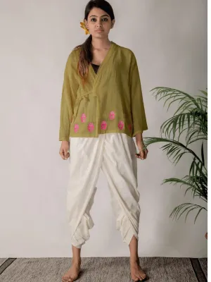 Women Olive Traditional Angharkha Top Set