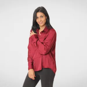 Women Shirt - Satin- Short - Burgundy