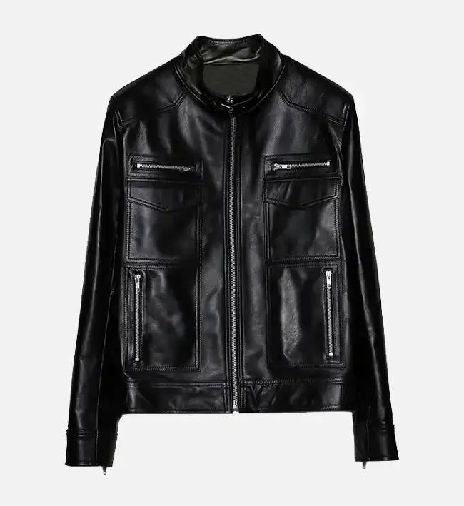 Women’s Band Collar Biker Leather Jackets