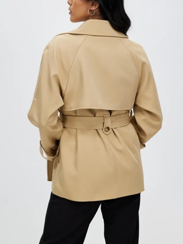 Women's Double Breasted Trench Khaki Coat Jacket with Belt by Kaja Clothing - Eco Jacket