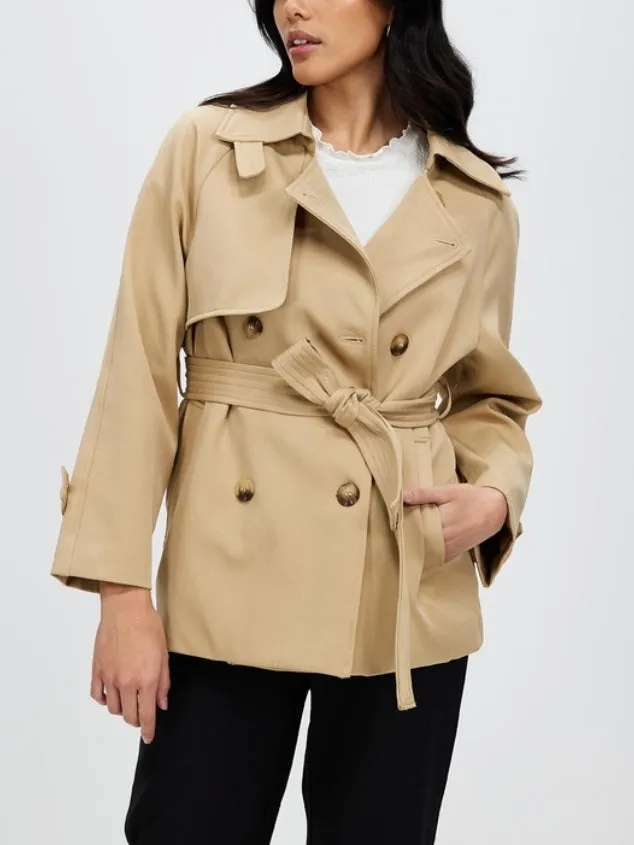 Women's Double Breasted Trench Khaki Coat Jacket with Belt by Kaja Clothing - Eco Jacket