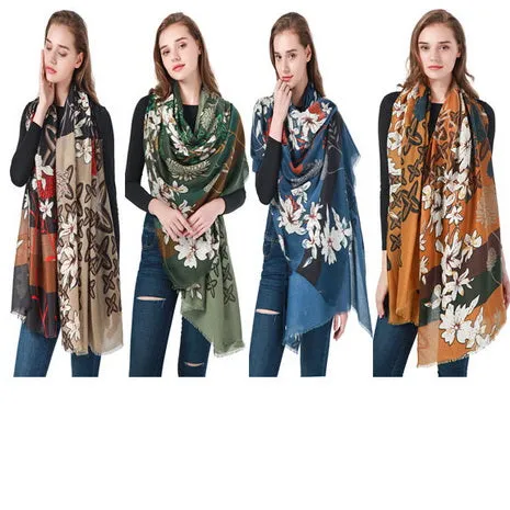 Womens Floral Print Scarf Winter Warm Pashmina Scarf Shawls