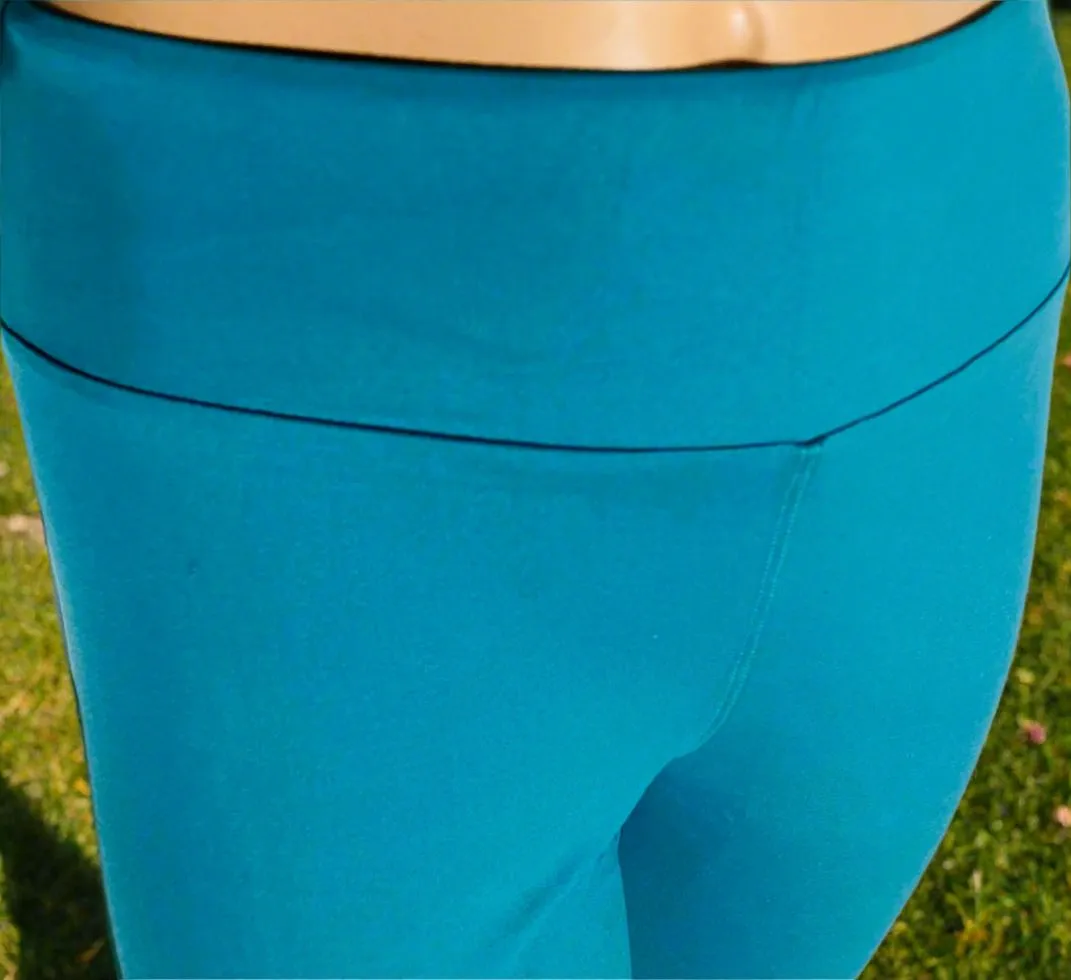 Womens Teal Blue Capri Leggings, Soft Yoga Pants, Sizes OS/TC, Yoga Waist, Exclusive Leggings