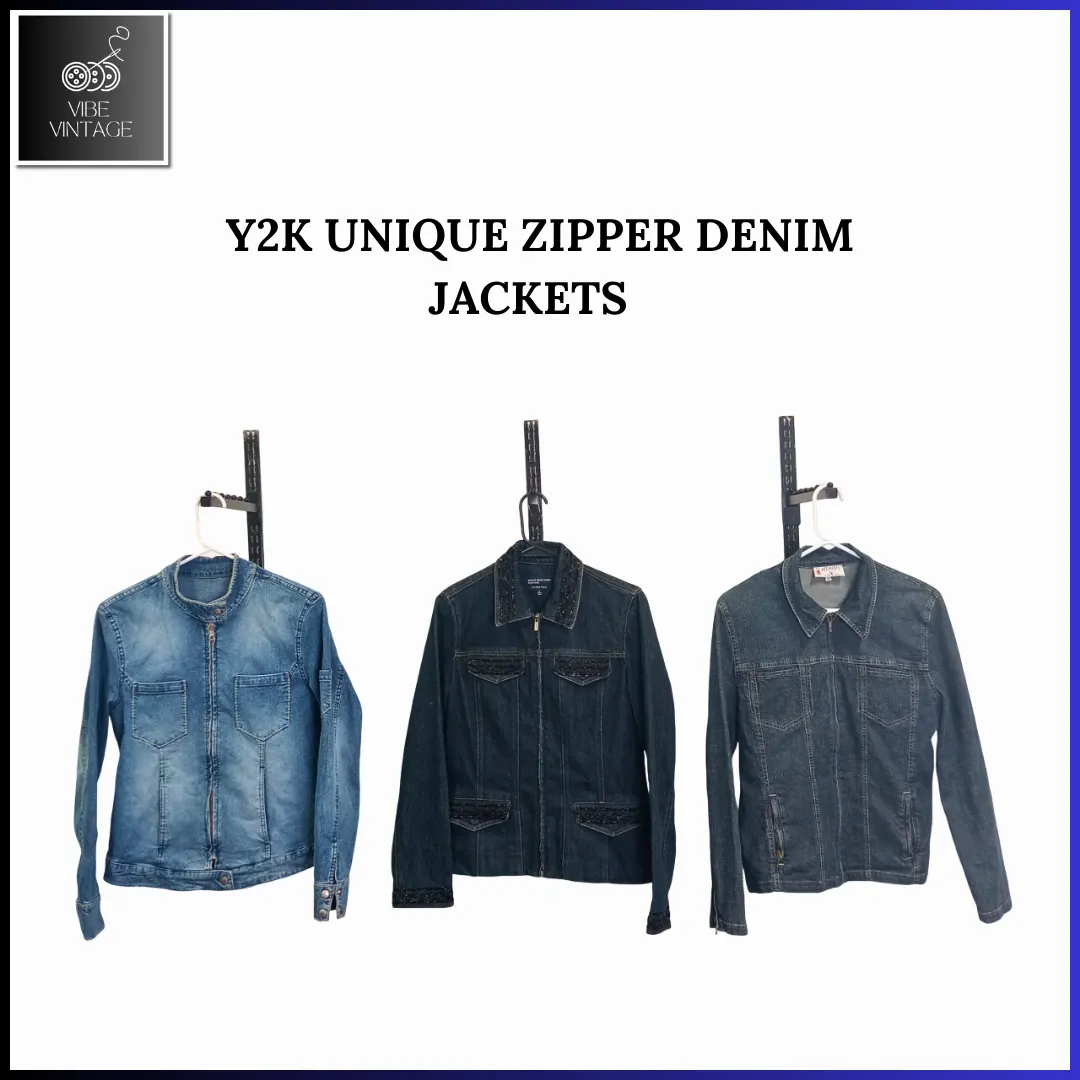 Y2K  UNIQUE ZIPPER DENIM JACKETS - 8 PCS